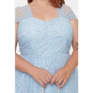 Unique Vintage 1950s Confetti Light Blue Tulle Swing Dress Sz 2X #22